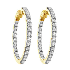 LADIES HOOP EARRINGS 3.00CT ROUND DIAMOND 10K YELLOW GOLD