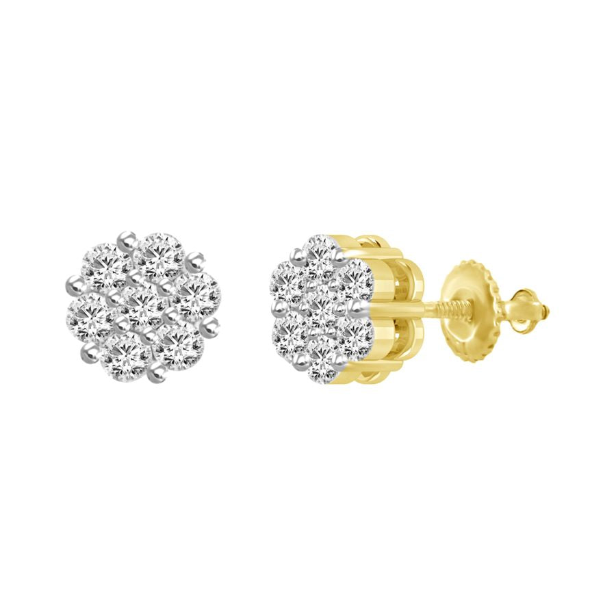 LADIES FLOWER EARRING 0.75CT ROUND DIAMOND 14K YELLOW GOLD