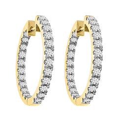 LADIES HOOP EARRINGS 1.50CT ROUND DIAMOND 14K YELLOW GOLD (SI QUALITY)