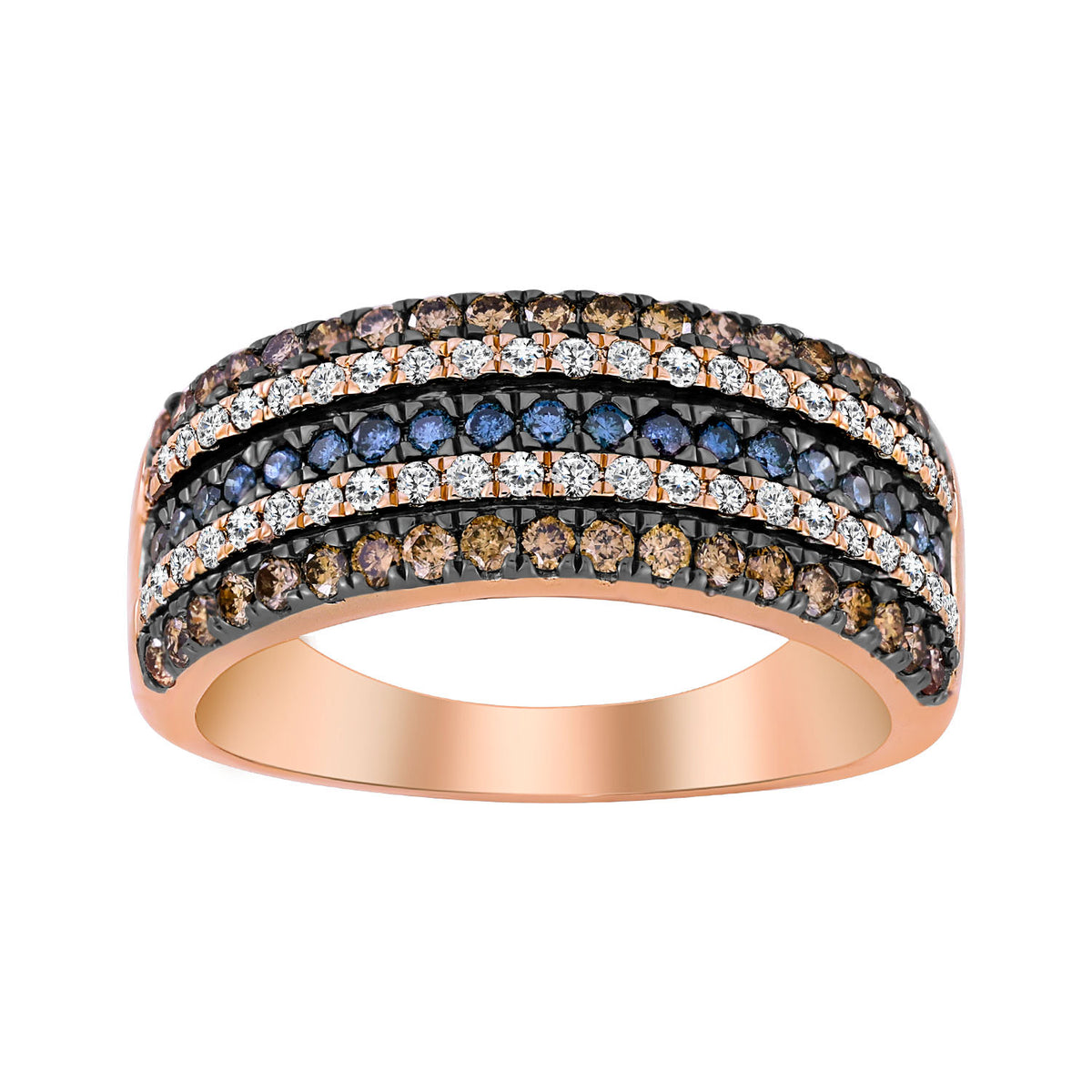 LADIES BAND 1.00CT ROUND/BLUE SAPPHIRE/DARK BROWN DIAMOND 14K ROSE GOLD