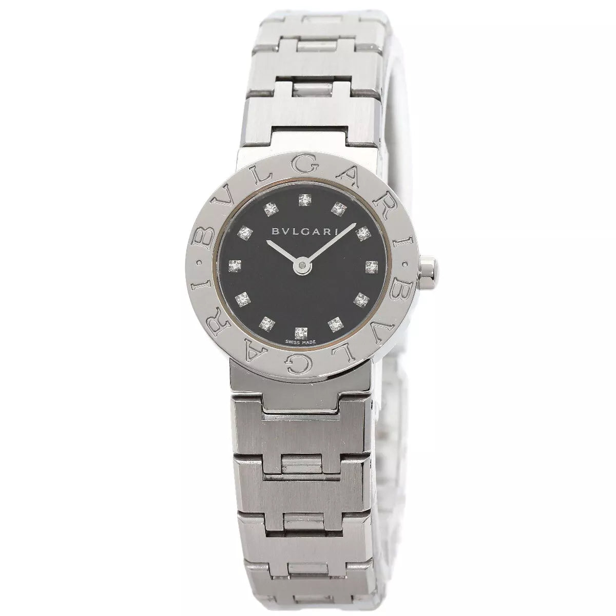 Bvlgari 23mm Stainless Steel Black Factory Diamond Dial Watch BBL26S