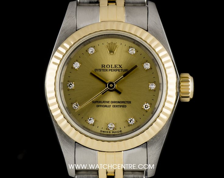 Rolex 25mm Oyster Perpetual Champagne Diamond Dial 2Tone Ladies Oyster Watch 67193G