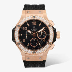 Hublot Big Bang 44mm 18k Rose Gold Black Dial Factory Diamond Bezel Rubber Band Watch 301.PX.130.RX.114