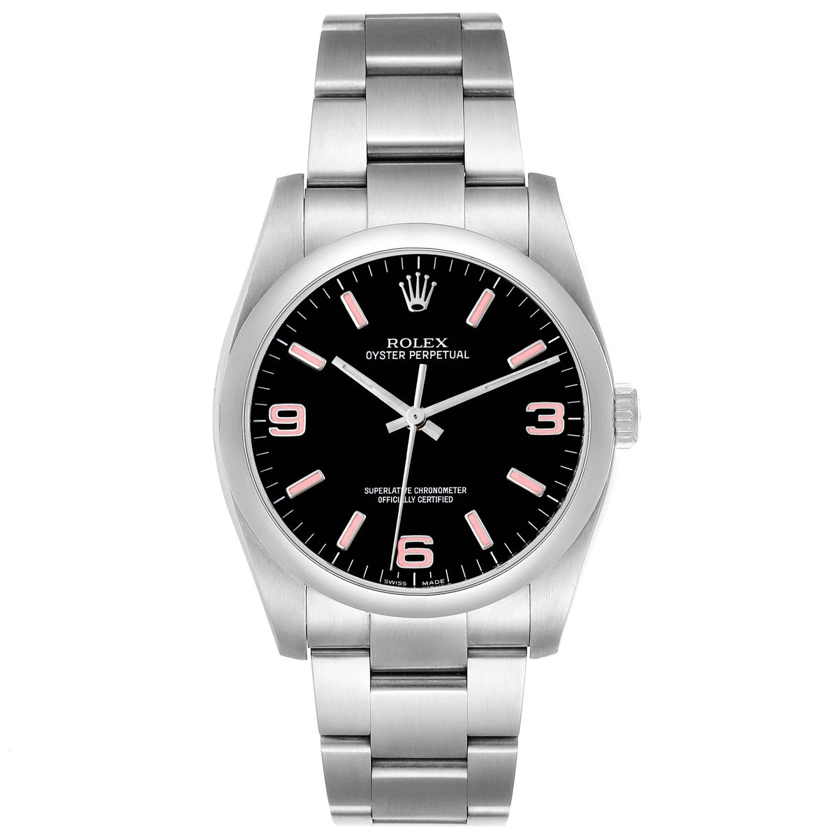 Rolex Oyster Perpetual 36mm Black with Pink Markers Dial Oyster Stainless Steel Watch 116000