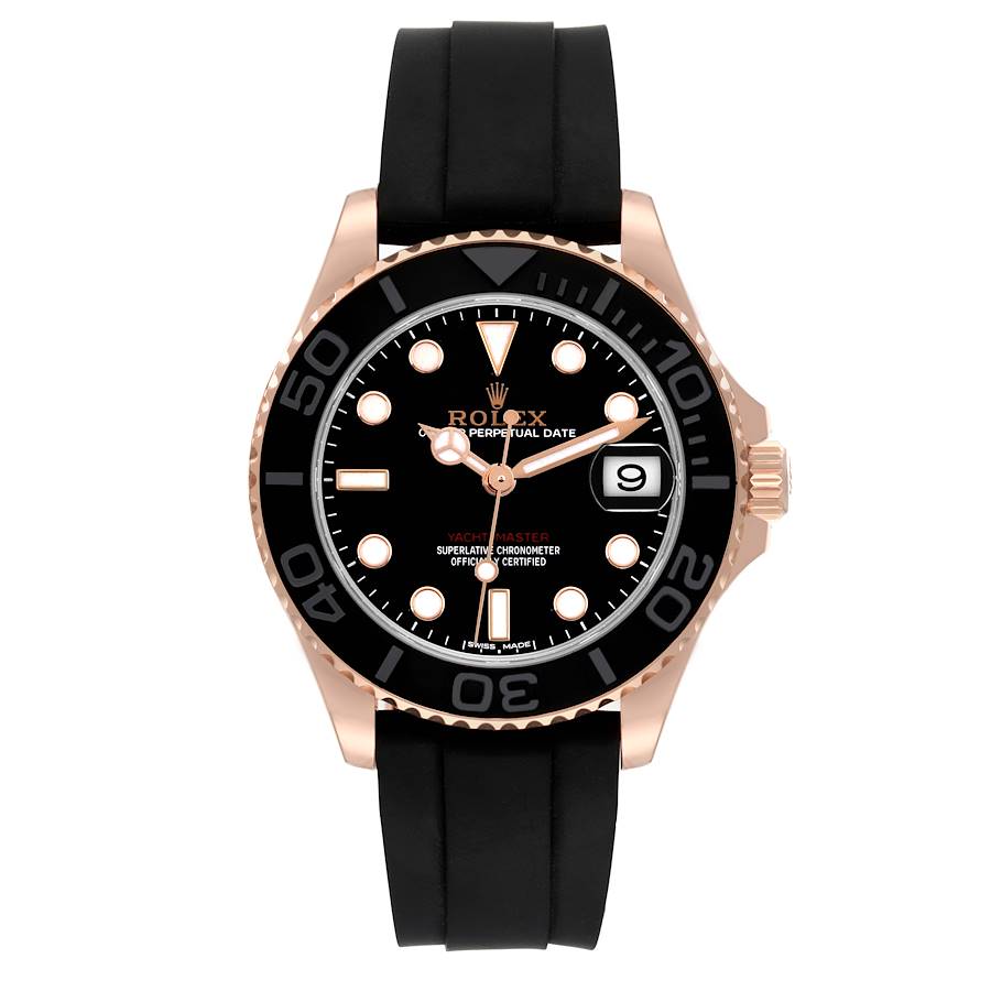 Rolex Yacht-Master 37mm 18k Rose Gold Black Dial & Black Bezel OysterFlex Watch 268655